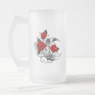 Mechanischer Halbmond mit Rote Rosen Mattglas Bierglas