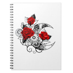 Mechanischer Halbmond mit Rote Rosen Notizblock
