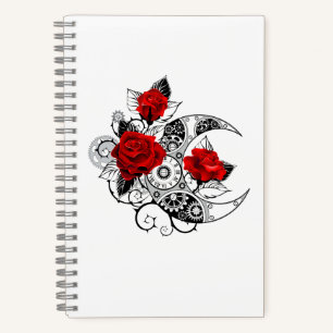 Mechanischer Halbmond mit Rote Rosen Notizbuch