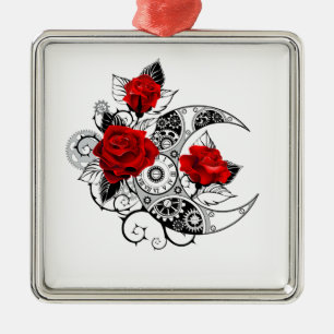 Mechanischer Halbmond mit Rote Rosen Ornament Aus Metall