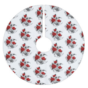 Mechanischer Halbmond mit Rote Rosen Polyester Weihnachtsbaumdecke
