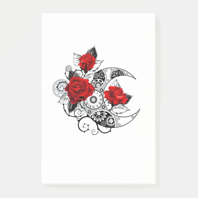 Mechanischer Halbmond mit Rote Rosen Post-it Klebezettel (Vorderseite)
