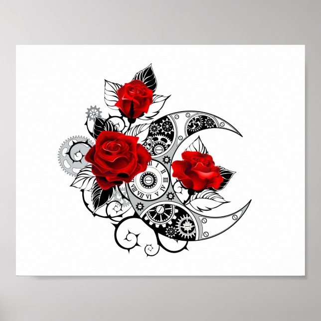 Mechanischer Halbmond mit Rote Rosen Poster (Vorne)