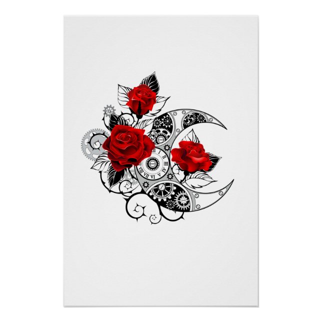 Mechanischer Halbmond mit Rote Rosen Poster (Vorderseite)