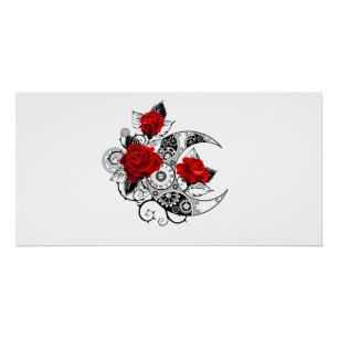 Mechanischer Halbmond mit Rote Rosen Poster