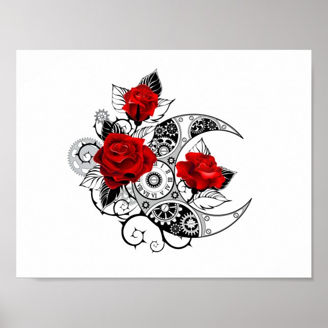 Mechanischer Halbmond mit Rote Rosen Poster (Vorne)