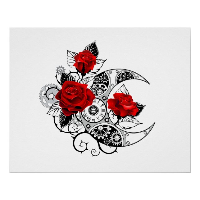 Mechanischer Halbmond mit Rote Rosen Poster (Vorderseite)