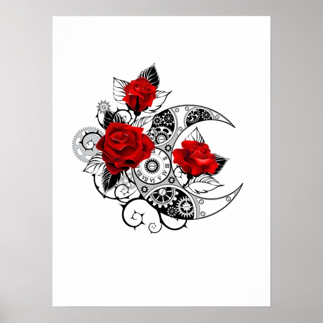 Mechanischer Halbmond mit Rote Rosen Poster (Vorne)