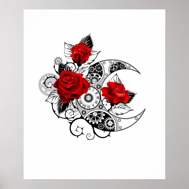 Mechanischer Halbmond mit Rote Rosen Poster (Vorne)