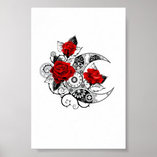Mechanischer Halbmond mit Rote Rosen Poster