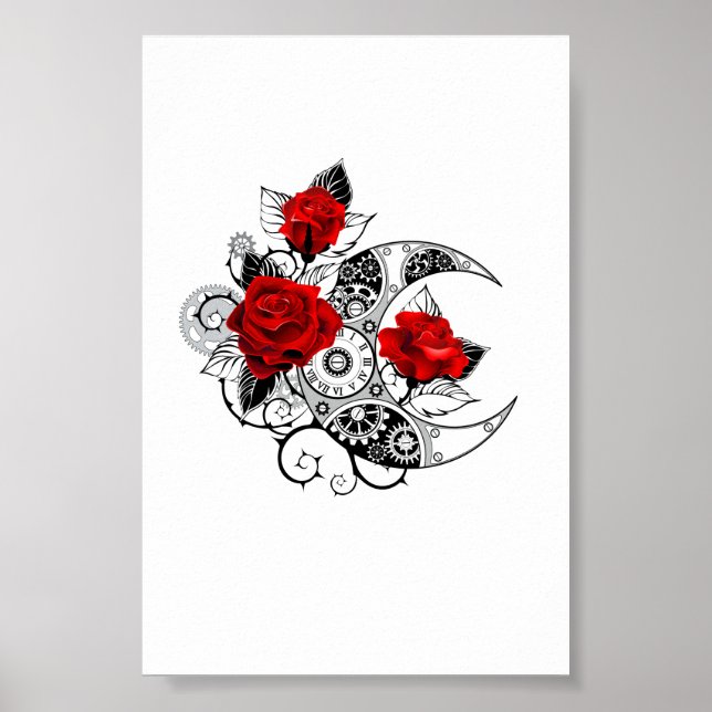Mechanischer Halbmond mit Rote Rosen Poster (Vorne)