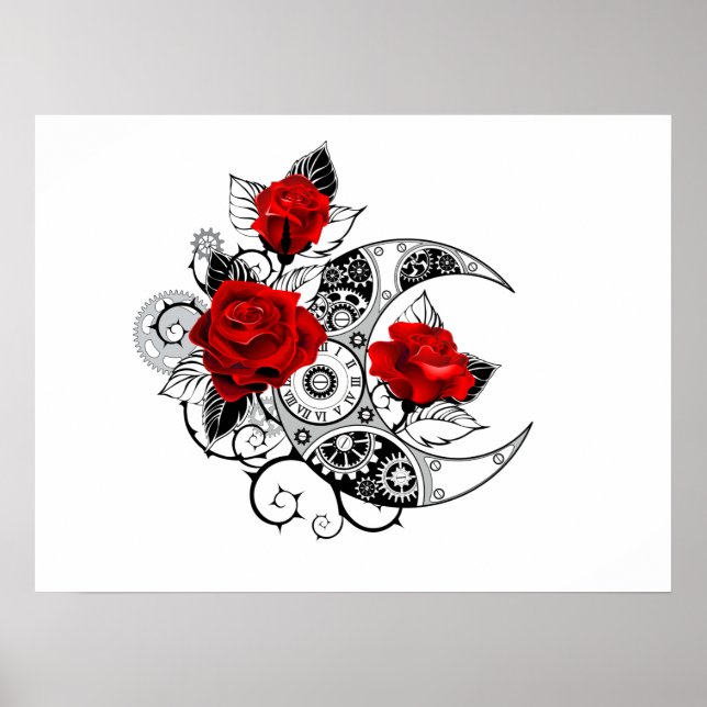 Mechanischer Halbmond mit Rote Rosen Poster (Vorne)