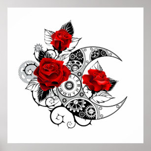 Mechanischer Halbmond mit Rote Rosen Poster