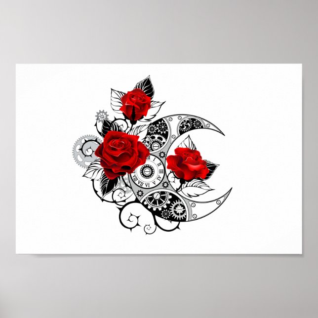 Mechanischer Halbmond mit Rote Rosen Poster (Vorne)