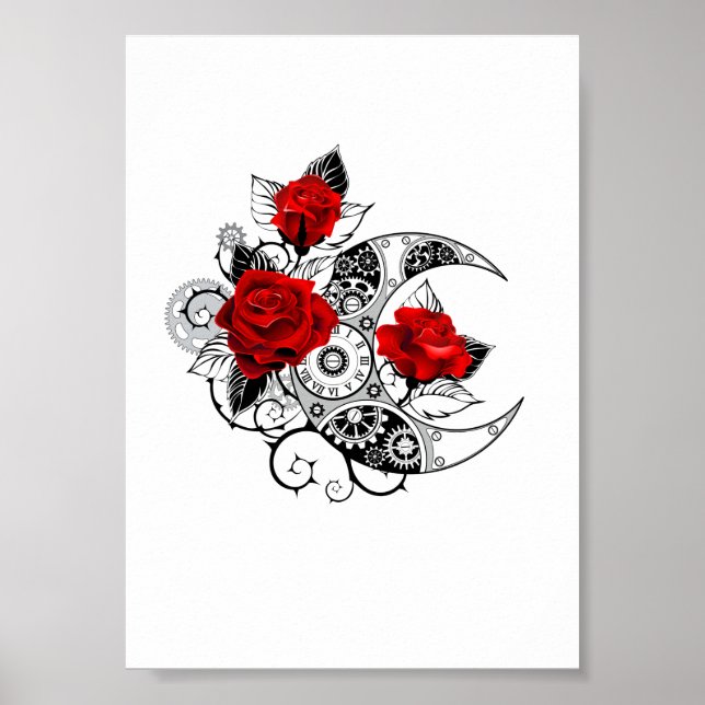 Mechanischer Halbmond mit Rote Rosen Poster (Vorne)
