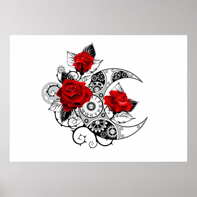 Mechanischer Halbmond mit Rote Rosen Poster (Vorne)