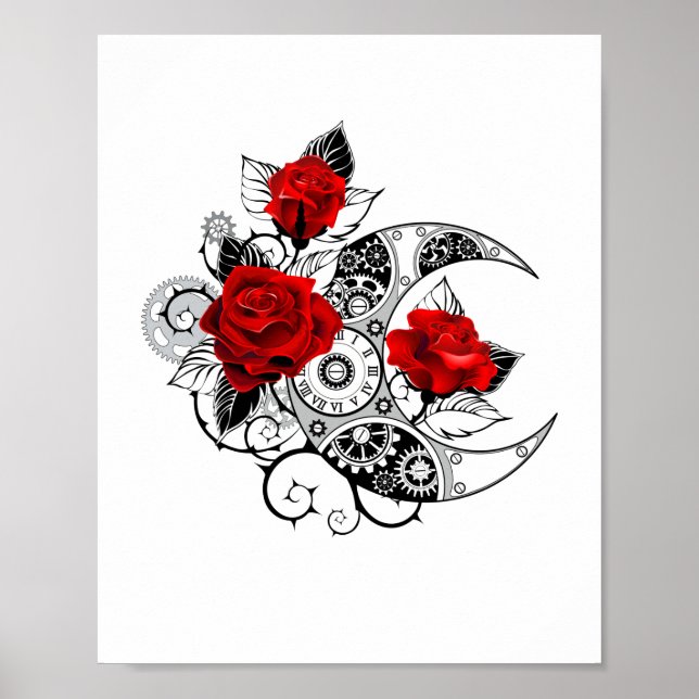 Mechanischer Halbmond mit Rote Rosen Poster (Vorne)