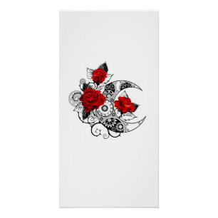 Mechanischer Halbmond mit Rote Rosen Poster