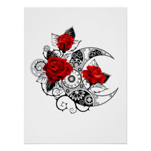Mechanischer Halbmond mit Rote Rosen Poster