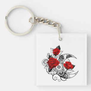 Mechanischer Halbmond mit Rote Rosen Schlüsselanhänger