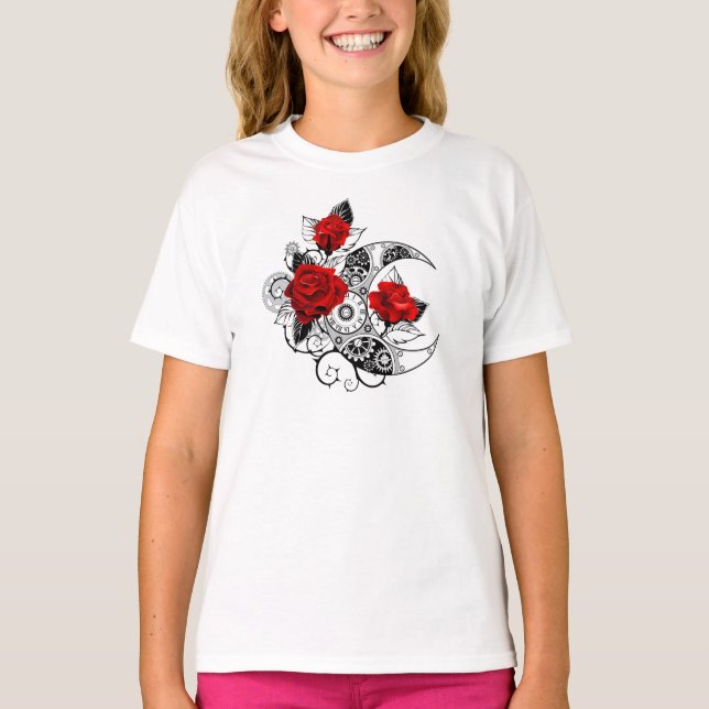 Mechanischer Halbmond mit Rote Rosen T-Shirt (Vorderseite)