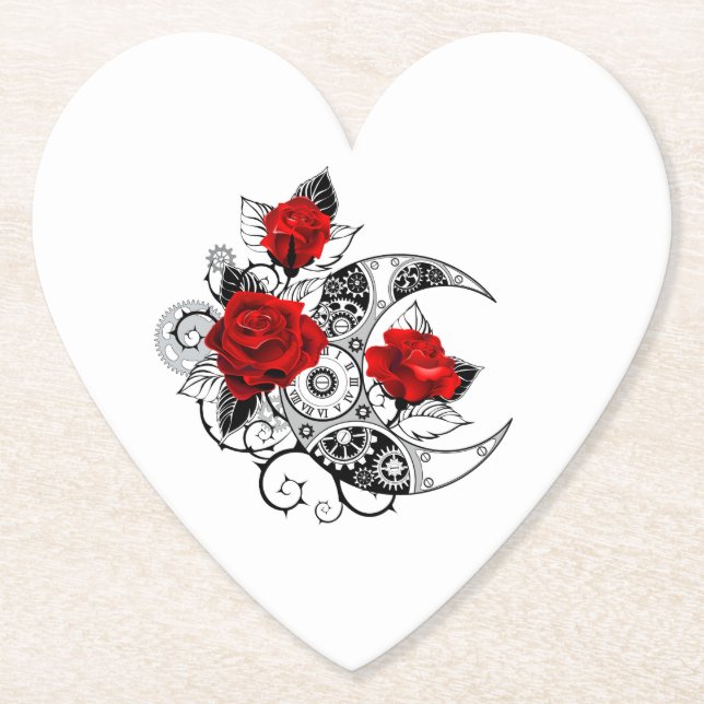 Mechanischer Halbmond mit Rote Rosen Untersetzer (Vorderseite)