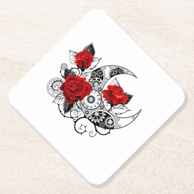 Mechanischer Halbmond mit Rote Rosen Untersetzer (Vorderseite)