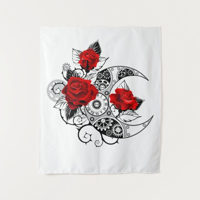 Mechanischer Halbmond mit Rote Rosen Wandteppich (Vorderseite)