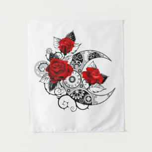 Mechanischer Halbmond mit Rote Rosen Wandteppich