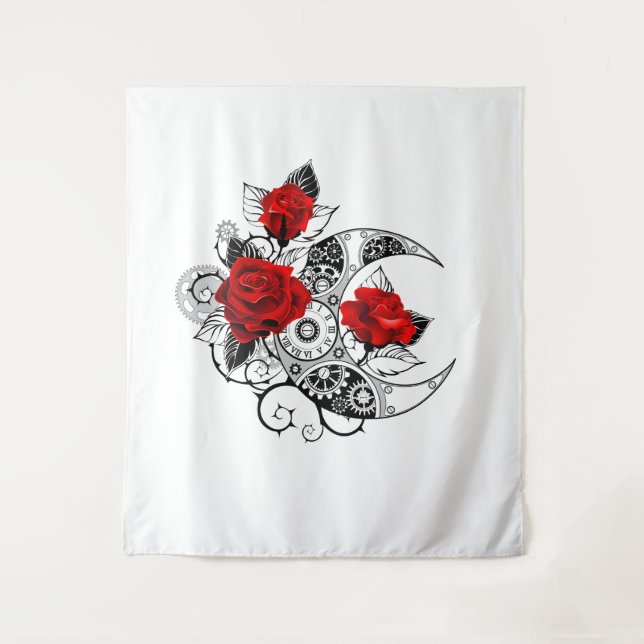 Mechanischer Halbmond mit Rote Rosen Wandteppich (Vorderseite)