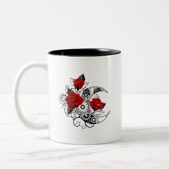 Mechanischer Halbmond mit Rote Rosen Zweifarbige Tasse (Links)
