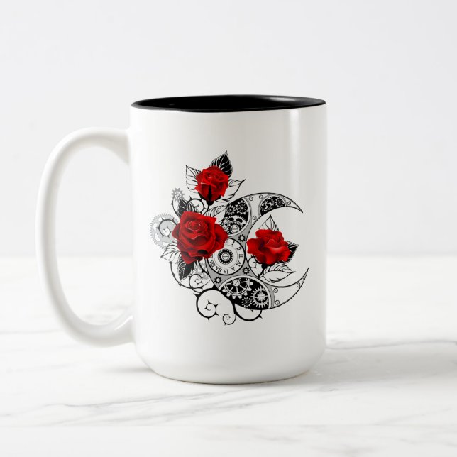 Mechanischer Halbmond mit Rote Rosen Zweifarbige Tasse (Links)