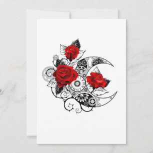 Mechanischer Halbmond mit roten Rosen Dankeskarte