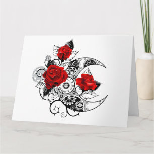 Mechanischer Halbmond mit roten Rosen Dankeskarte