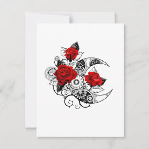 Mechanischer Halbmond mit roten Rosen Feiertagskarte