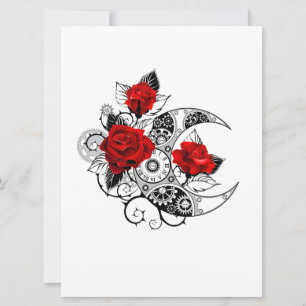Mechanischer Halbmond mit roten Rosen Feiertagskarte