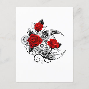 Mechanischer Halbmond mit roten Rosen Feiertagspostkarte