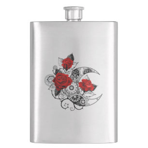 Mechanischer Halbmond mit roten Rosen Flachmann