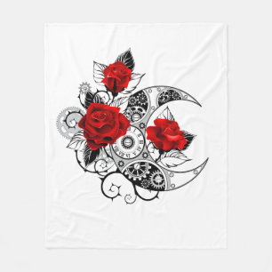 Mechanischer Halbmond mit roten Rosen Fleecedecke