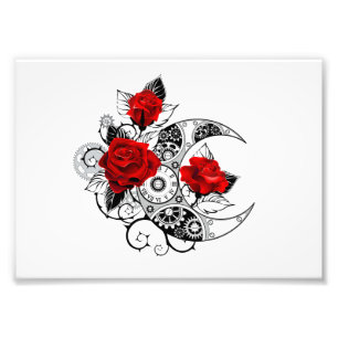 Mechanischer Halbmond mit roten Rosen Fotodruck