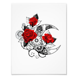 Mechanischer Halbmond mit roten Rosen Fotodruck