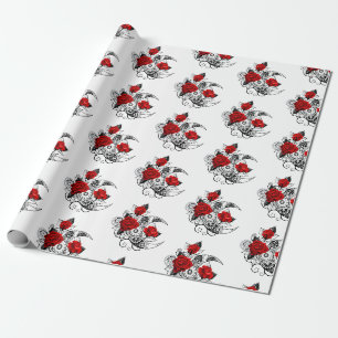 Mechanischer Halbmond mit roten Rosen Geschenkpapier