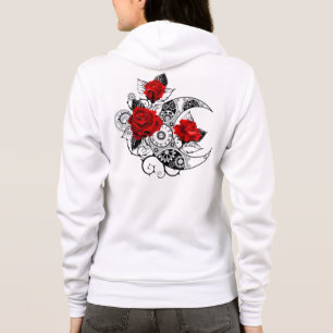 Mechanischer Halbmond mit roten Rosen Hoodie