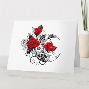 Mechanischer Halbmond mit roten Rosen Karte