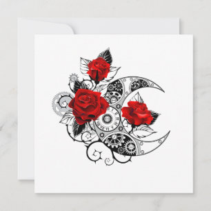 Mechanischer Halbmond mit roten Rosen Karte