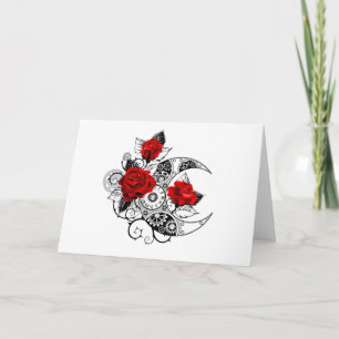 Mechanischer Halbmond mit roten Rosen Karte