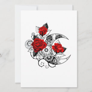 Mechanischer Halbmond mit roten Rosen Karte