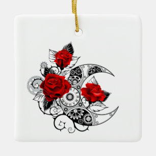 Mechanischer Halbmond mit roten Rosen Keramikornament