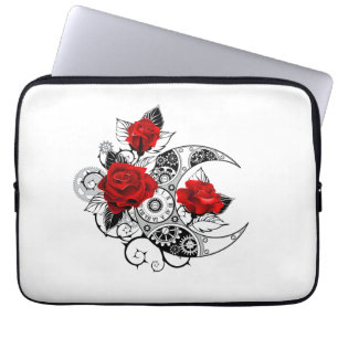 Mechanischer Halbmond mit roten Rosen Laptopschutzhülle