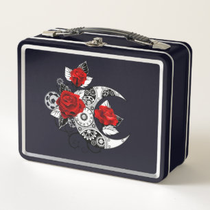 Mechanischer Halbmond mit roten Rosen Metall Brotdose